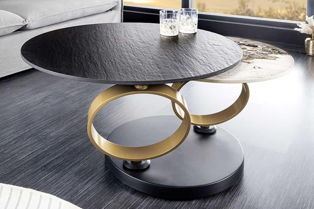 COUCHTISCH DANCING RINGS Keramik Schwarz 135 cm - Goldfarben/Schwarz, Keramik/Metall (80/134/44cm) - riess-ambiente