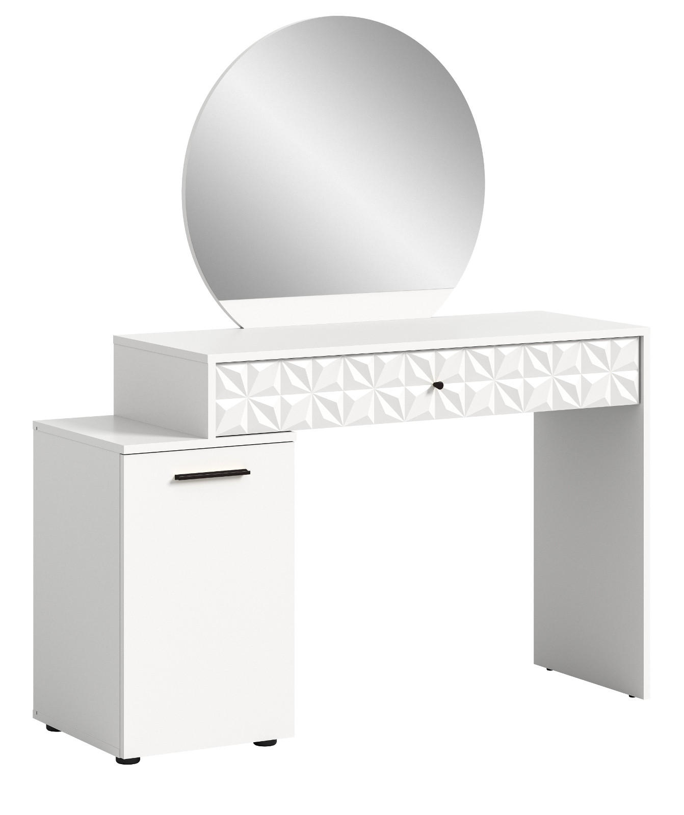 SCHMINKTISCH weiß Hochglanz 117 cm, Kosmetiktisch mit Spiegel - Weiß Hochglanz/Schwarz, Glas/Holzwerkstoff (42/138/117cm) - Inn.Furn