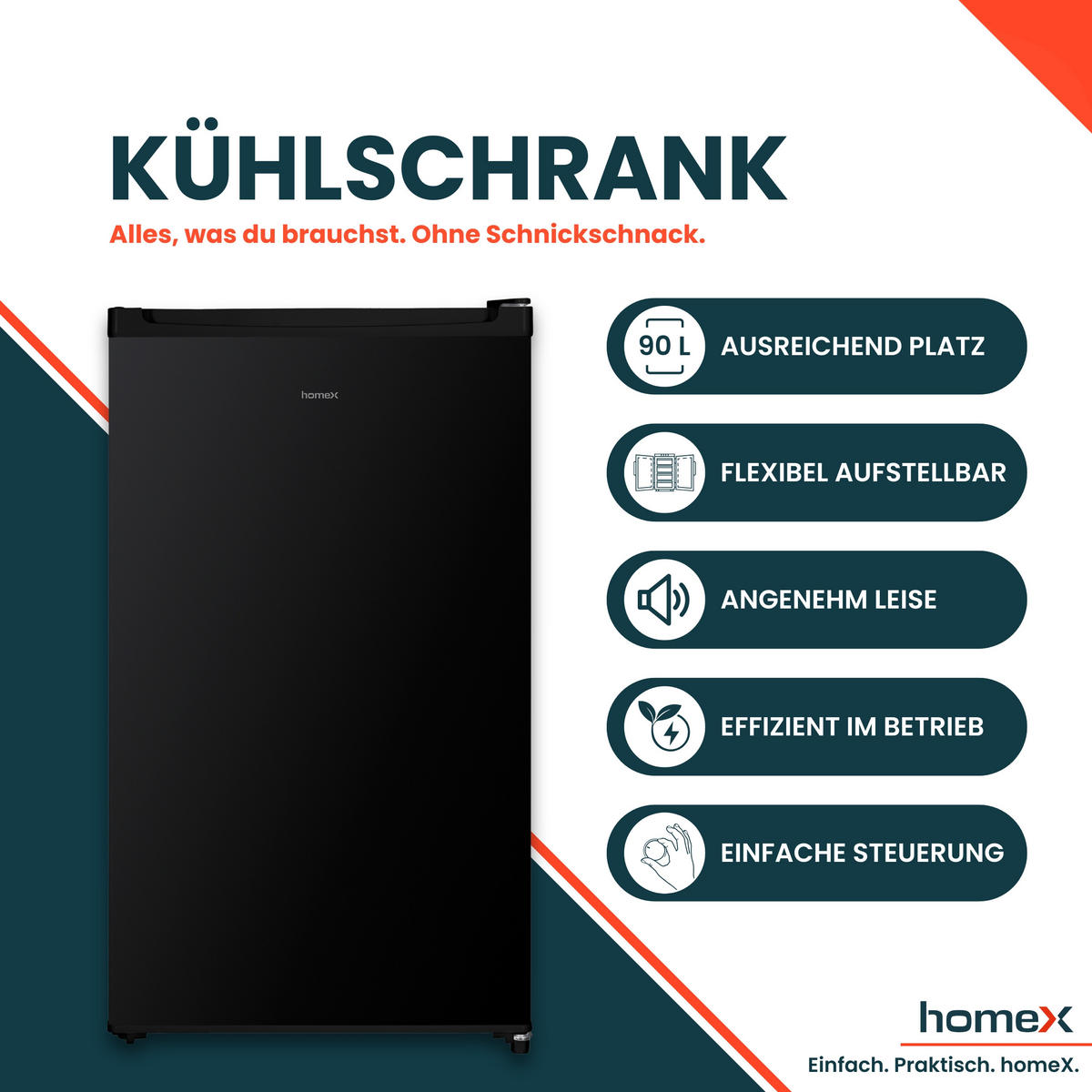 KÜHLSCHRANK CS0881-B ohne Gefrierfach klein - 90L Nutzinhalt, freistehend, kompakt, schwarz - Schwarz, Glas/Kunststoff (47.5/85/44.5cm) - homeX