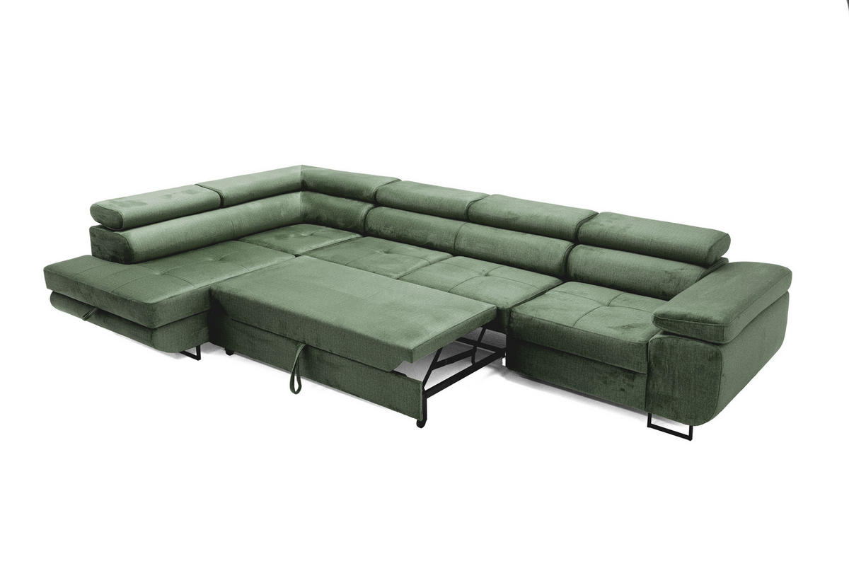 ECKSOFA WILD MAXI Links Dunkelgrün - Chromfarben/Dunkelgrün, Holz/Textil (350/203cm) - Muffo