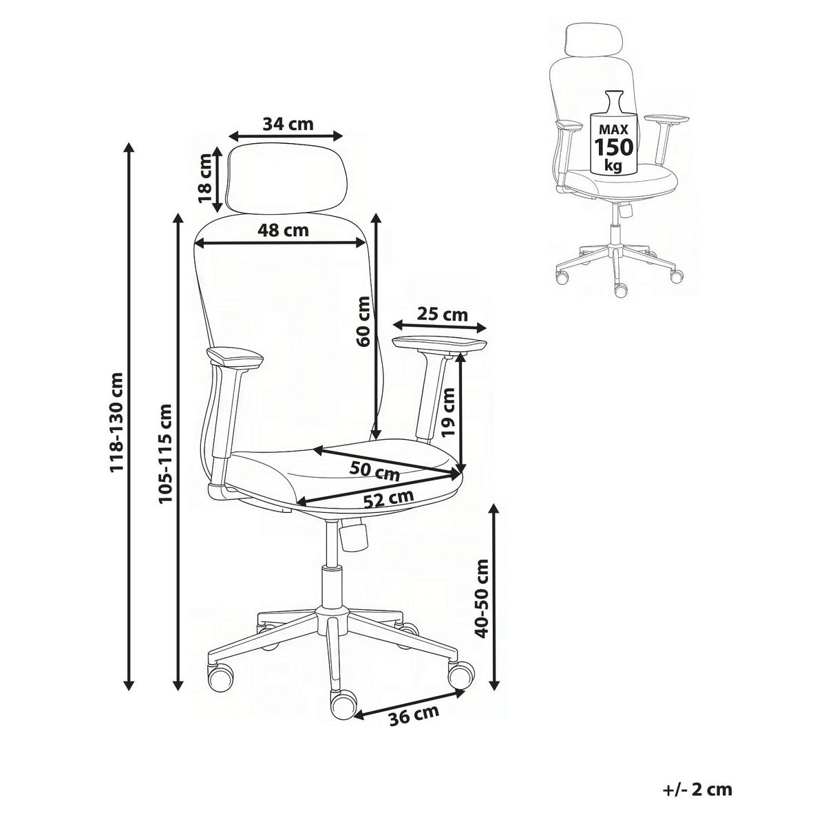BÜROSTUHL Grau Ervione - Grau, Textil (60/118/60cm) - Beliani