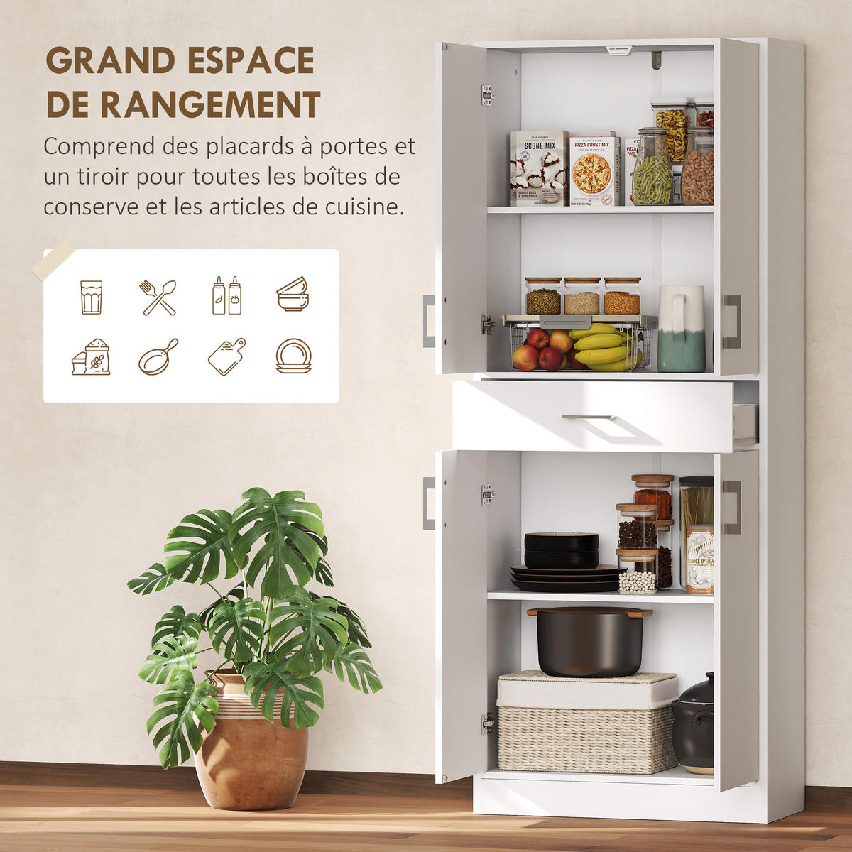 HIGHBOARD DE-11060 4 Türen & Schublade mit verstellbaren Böden Weiß - Weiß, Holzwerkstoff (34/180/70.8cm) - ComfortXL