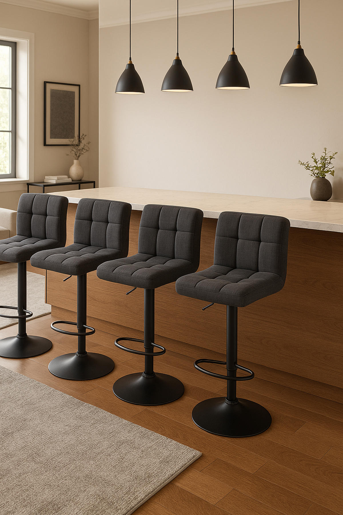BARHOCKER 2er Set Cala Stoff schwarz dunkelgrau - Dunkelgrau/Schwarz, Textil/Metall (46/114/47cm) - TPFLiving