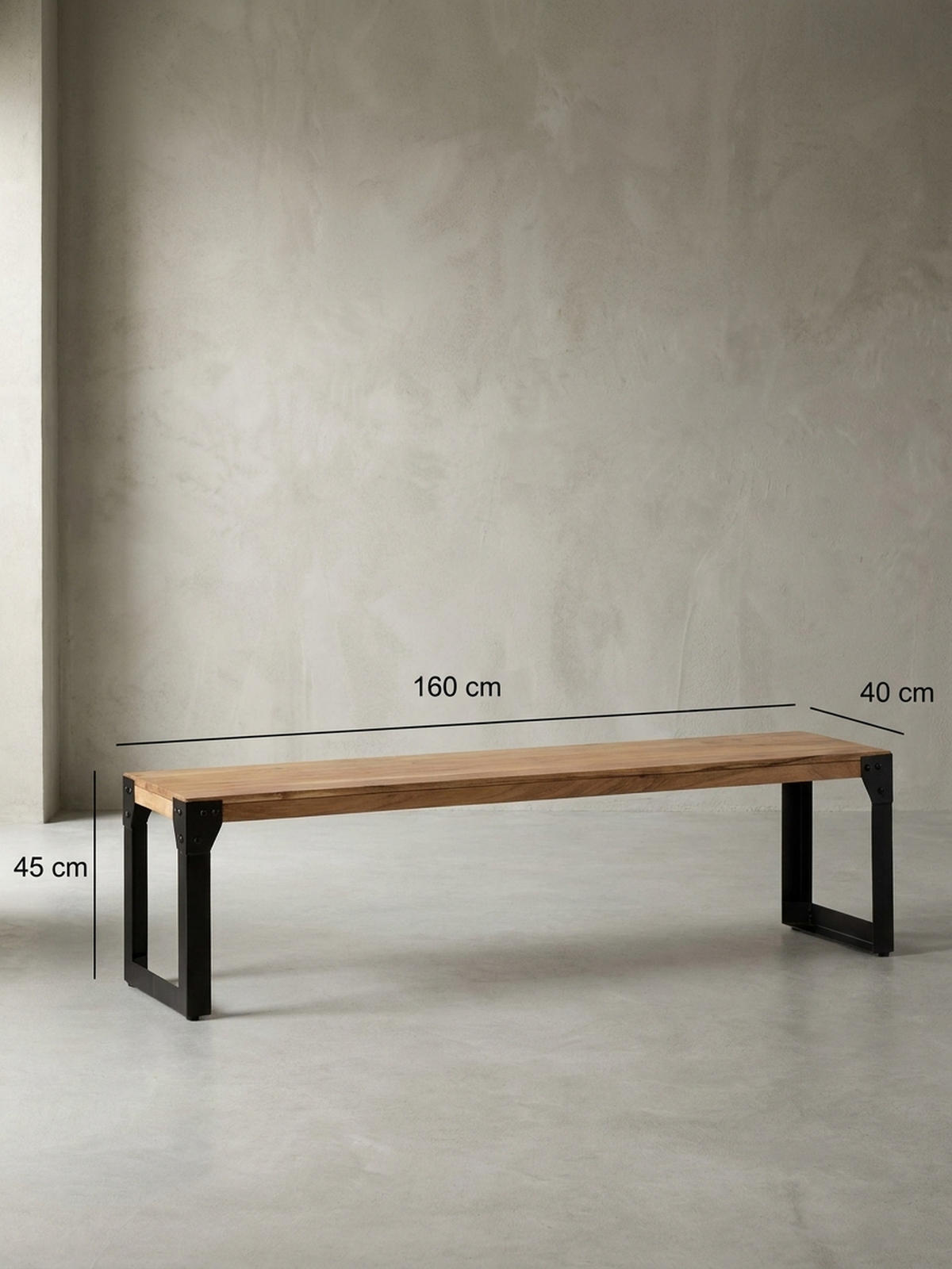 ESSZIMMERBANK Massivholz Metall ohne Lehne, Akazie 160x40x45 cm - Schwarz/Braun, Holz/Metall (160/45/40cm) - KADIMA DESIGN