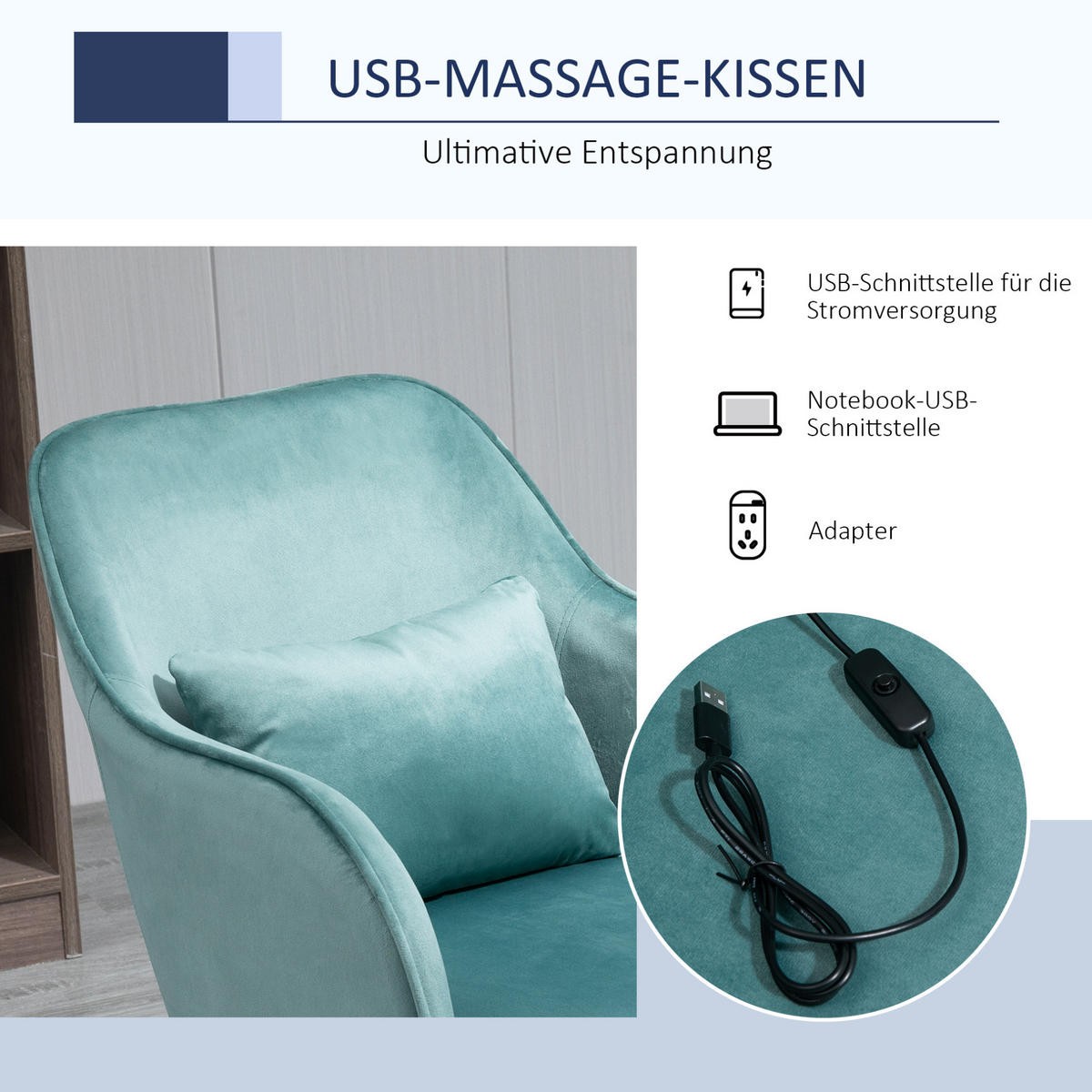 DREHSTUHL, ergonomisch gepolstert mit Samtoptik, Lendenkissen mit Massage, 57/70/78-86 cm, Grün - Grün, Kunststoff (70/86/57cm) - Redom