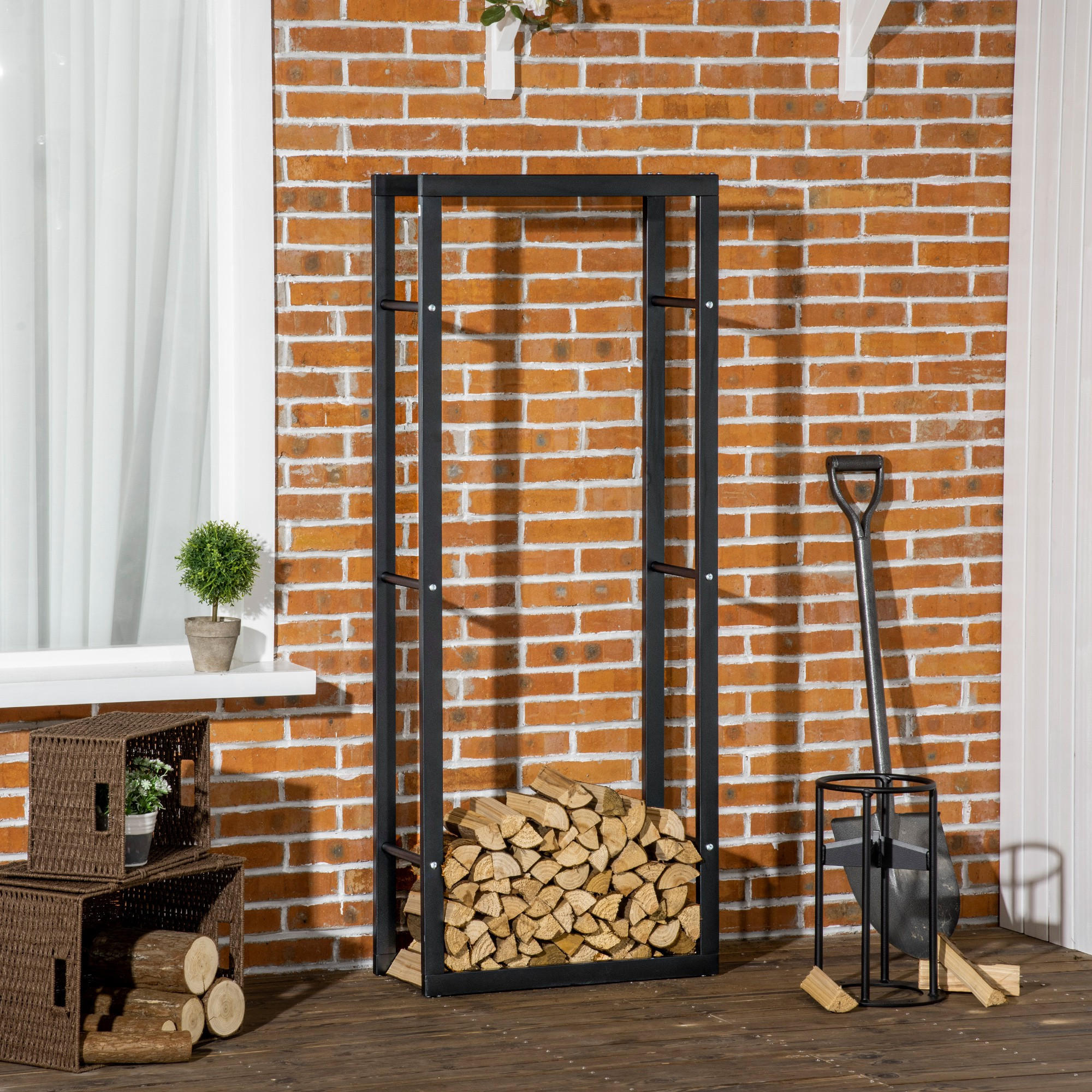 KAMINHOLZREGAL, Stahl, Schwarz, 60L x 25B x 150H cm - Schwarz, Metall (25/150/60cm) - HOMCOM