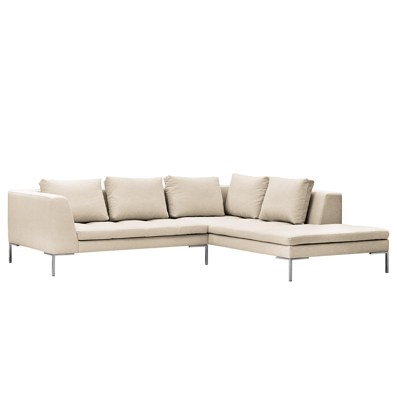 ECKSOFA mit Ottomane - Chromfarben/Beige, Textil/Metall (255/230cm) - home24