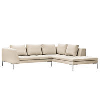 ECKSOFA mit Ottomane - Chromfarben/Beige, Textil/Metall (255/230cm) - home24