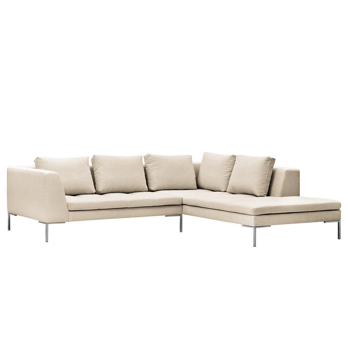 ECKSOFA mit Ottomane - Chromfarben/Beige, Textil/Metall (255/230cm) - home24
