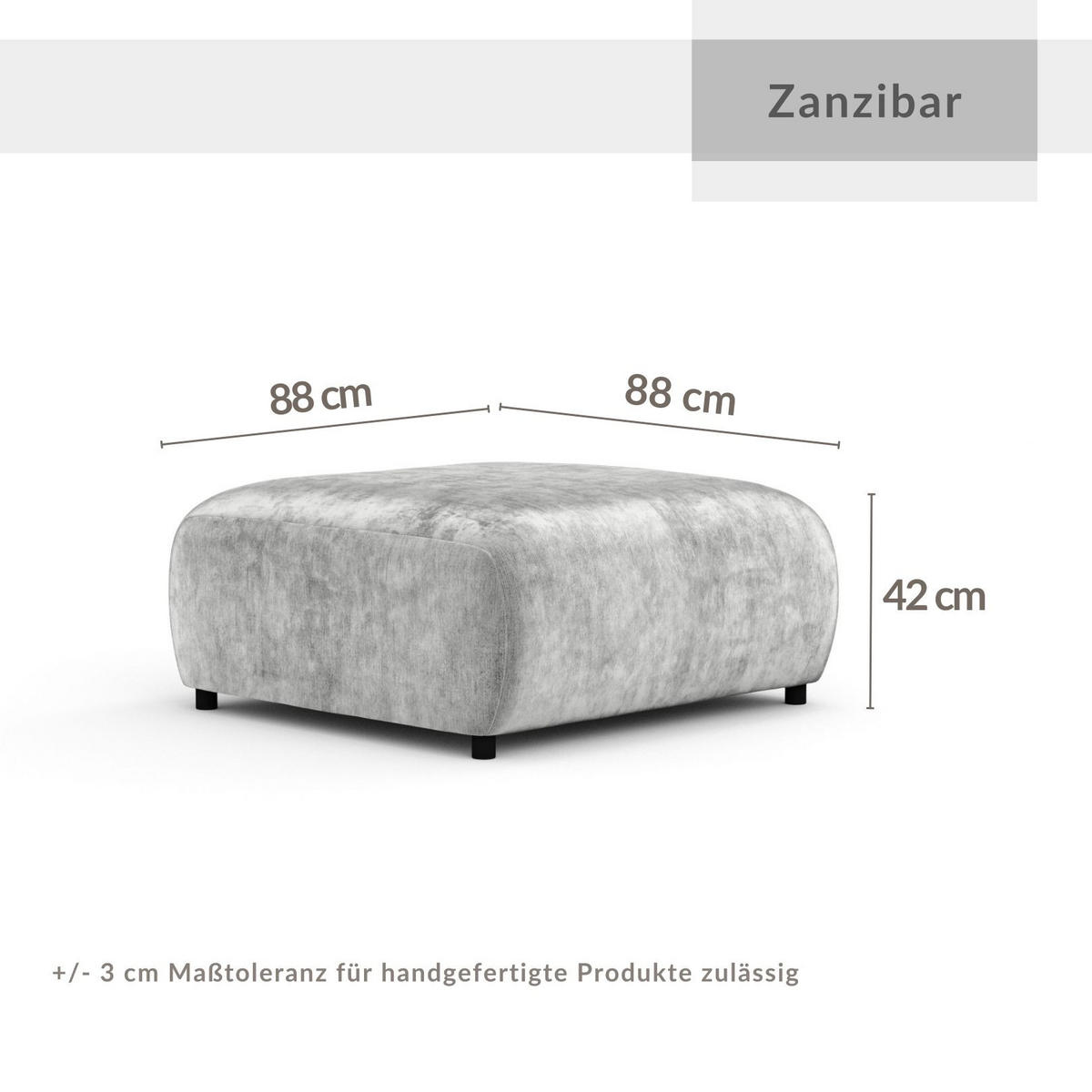 POUF S Zanzibar Beige Chenille - Beige/Schwarz, Holz/Holzwerkstoff (88/37/88cm) - Maison de Reve
