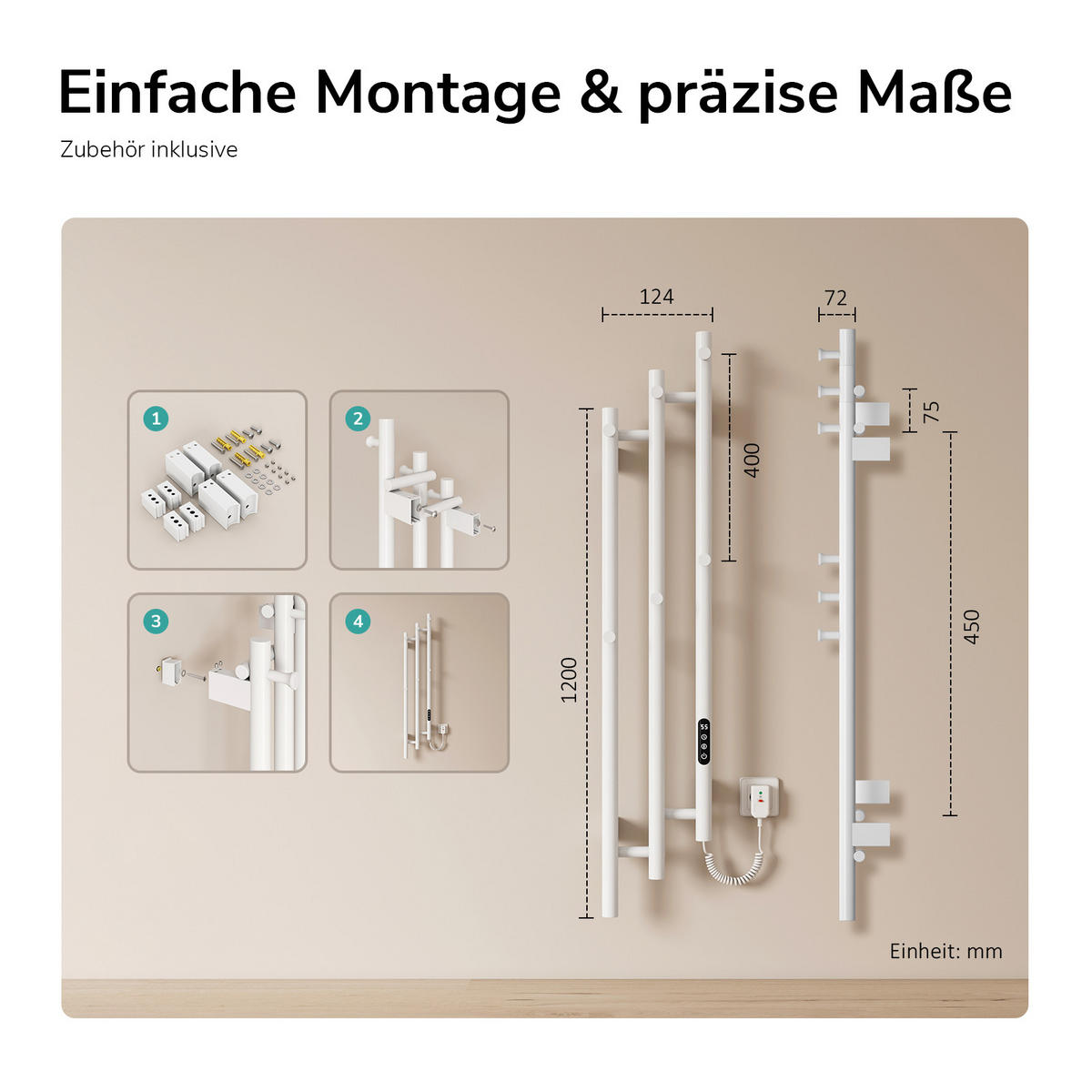 HEIZKÖRPER elektrisch vertikal 115 x 21,6 cm mit Smart-Steuerung Weiß - Weiß, Metall (21.6/115/9.4cm) - EMKE