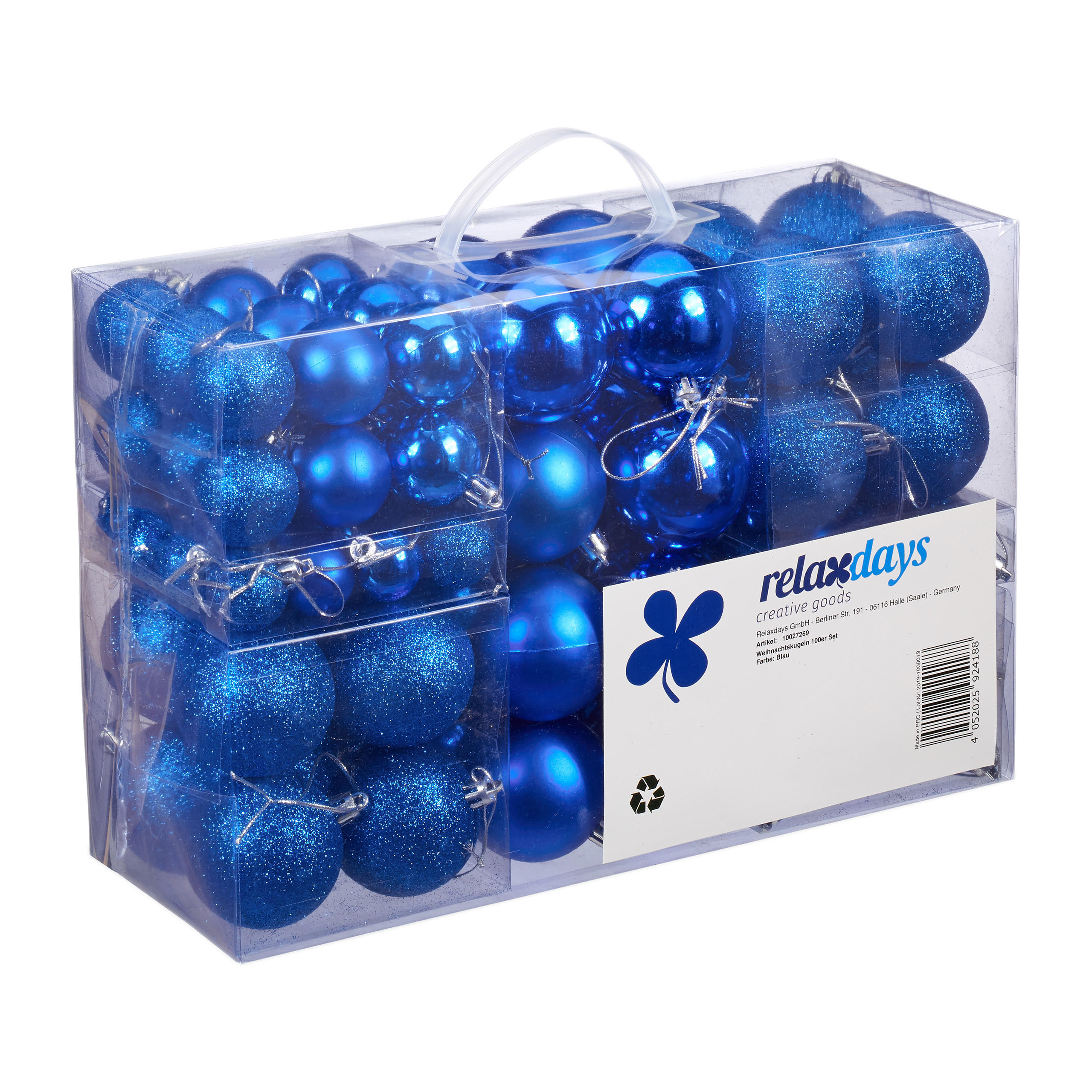 100XWEIHNACHTSKUGELN - Blau, Kunststoff (6/7/6cm) - Relaxdays