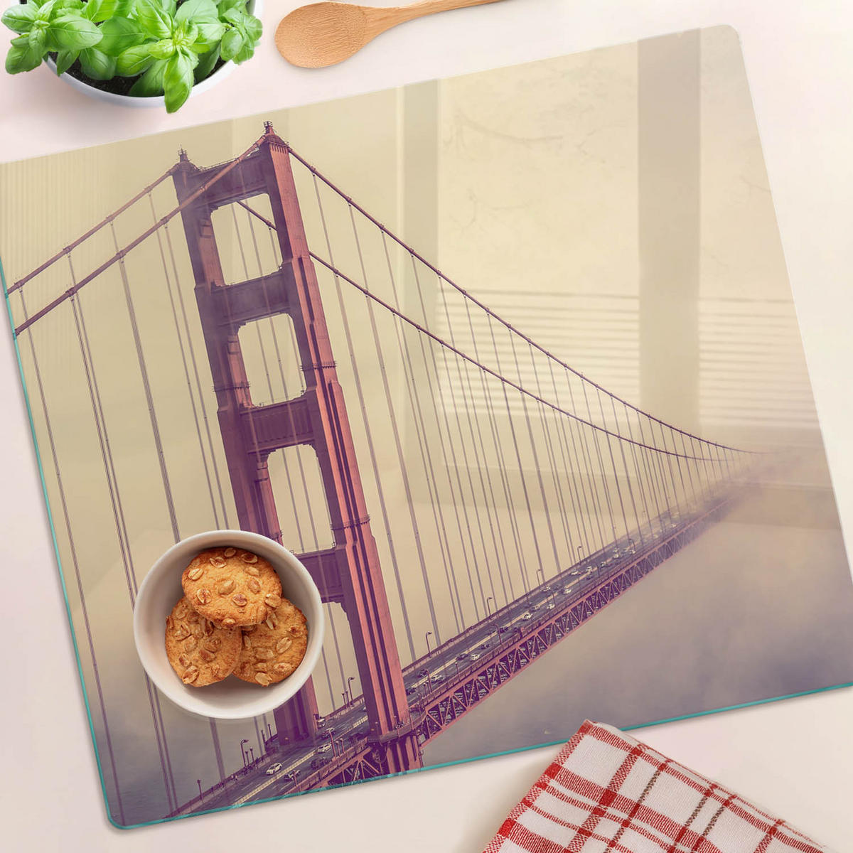 GLASPLATTE 60x52 cm San Francisco-Brücke - Rot, Glas (60/0.4/52cm) - TULUP