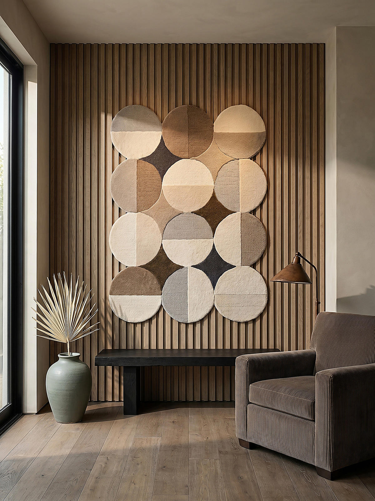 WOLLTEPPICH Kreis Wellenform, Wohnzimmer Beige-Braun Rechteckig 200x290 - Beige, Textil (290/200cm) - KADIMA DESIGN