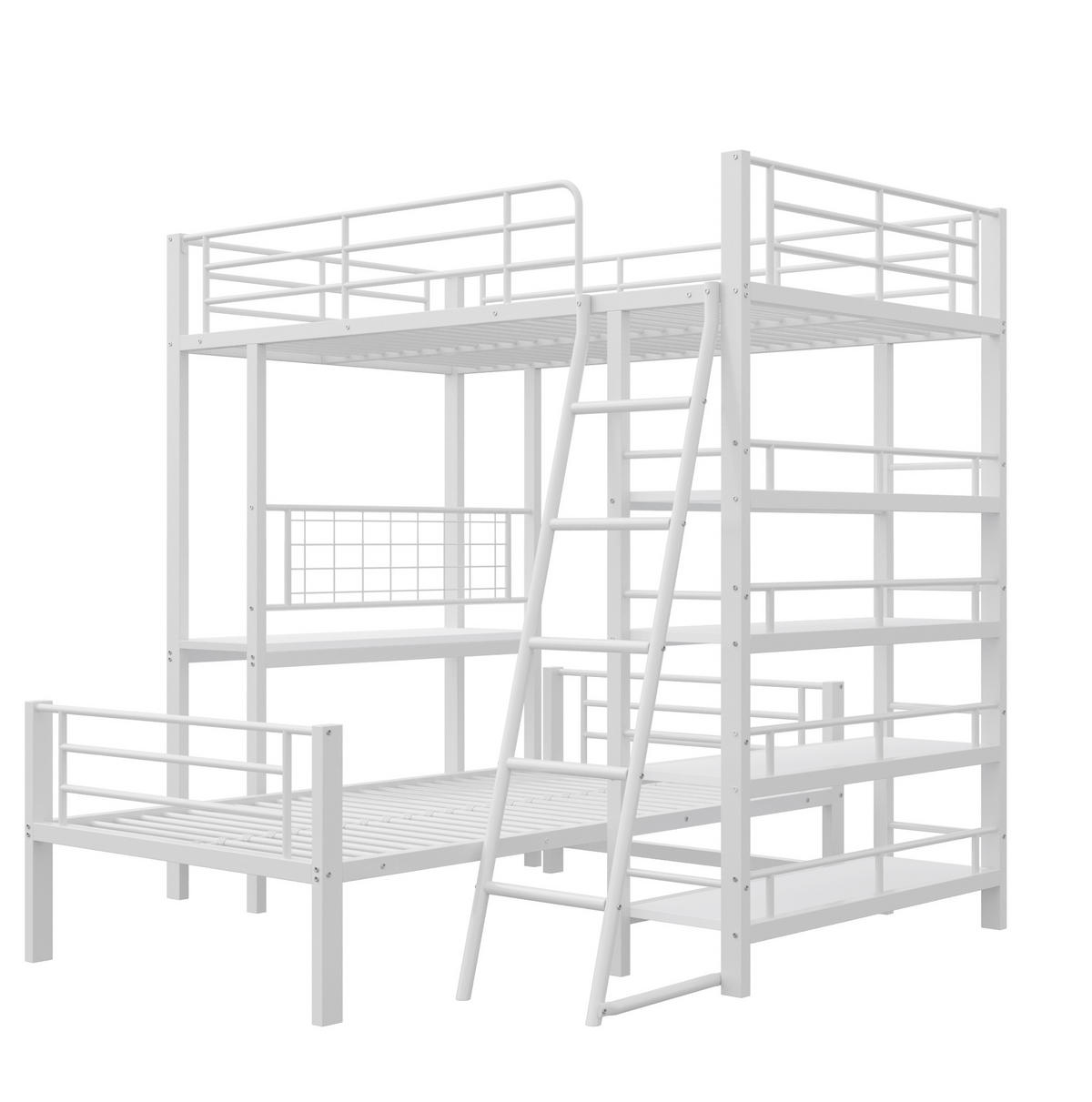 HOCHBETT 90/200 cm in Weiß aus Metall – mit Ablagefächern und Lattenrost - Weiß, Metall (90/200cm) - BEAOK