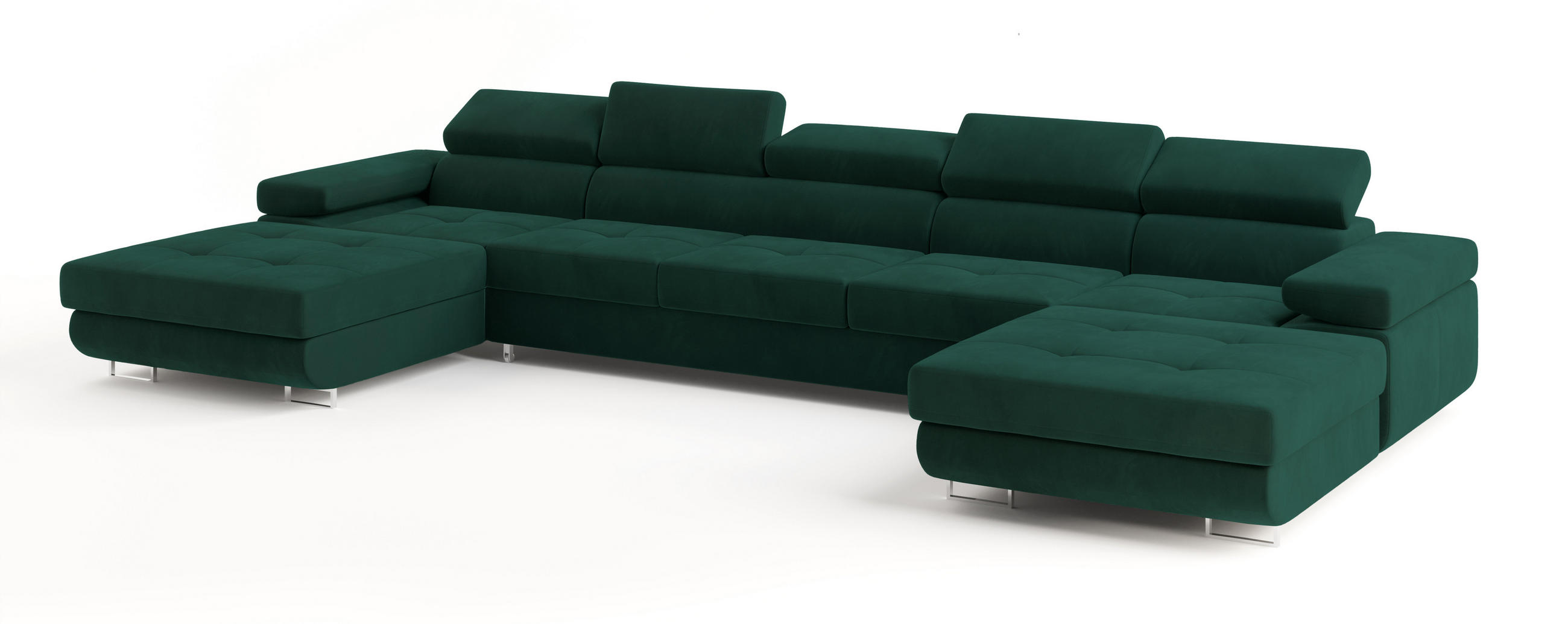 WOHNLANDSCHAFT OMBRA Grün Velours-Stoff mit Schlaffunktion - Grün, Holz (425/90/202cm) - MASSENO