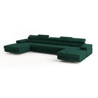 WOHNLANDSCHAFT OMBRA Grün Velours-Stoff mit Schlaffunktion - Grün, Holz (425/90/202cm) - MASSENO