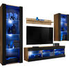 WOHNZIMMERSET TIVOLI MEDIO, 4er-Set, Schwarz, LED Blau - Eiche Wotan/Schwarz, Glas/Holzwerkstoff (245/159/35cm) - Komodee