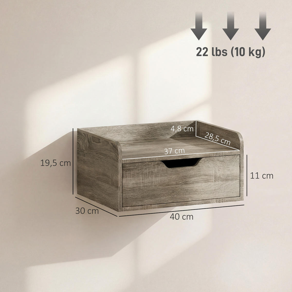 NACHTTISCH Grau Spanplatte wandhängend mit Schublade 2er-Set - Grau, Holzwerkstoff (40/19.5/30cm) - PANGIVO