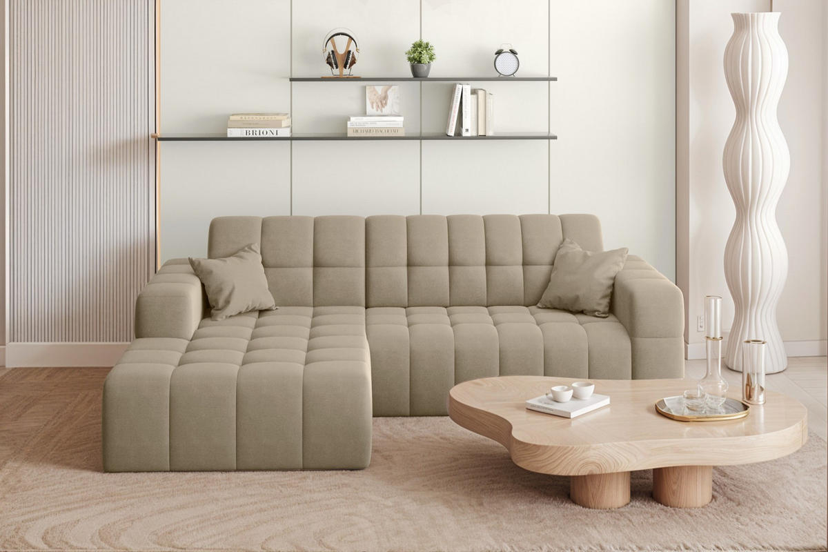ECKSOFA L-förmiges Nimes Velours Stoff Beige Links - Beige, Holz/Kunststoff (168/265cm) - Kaiser Möbel