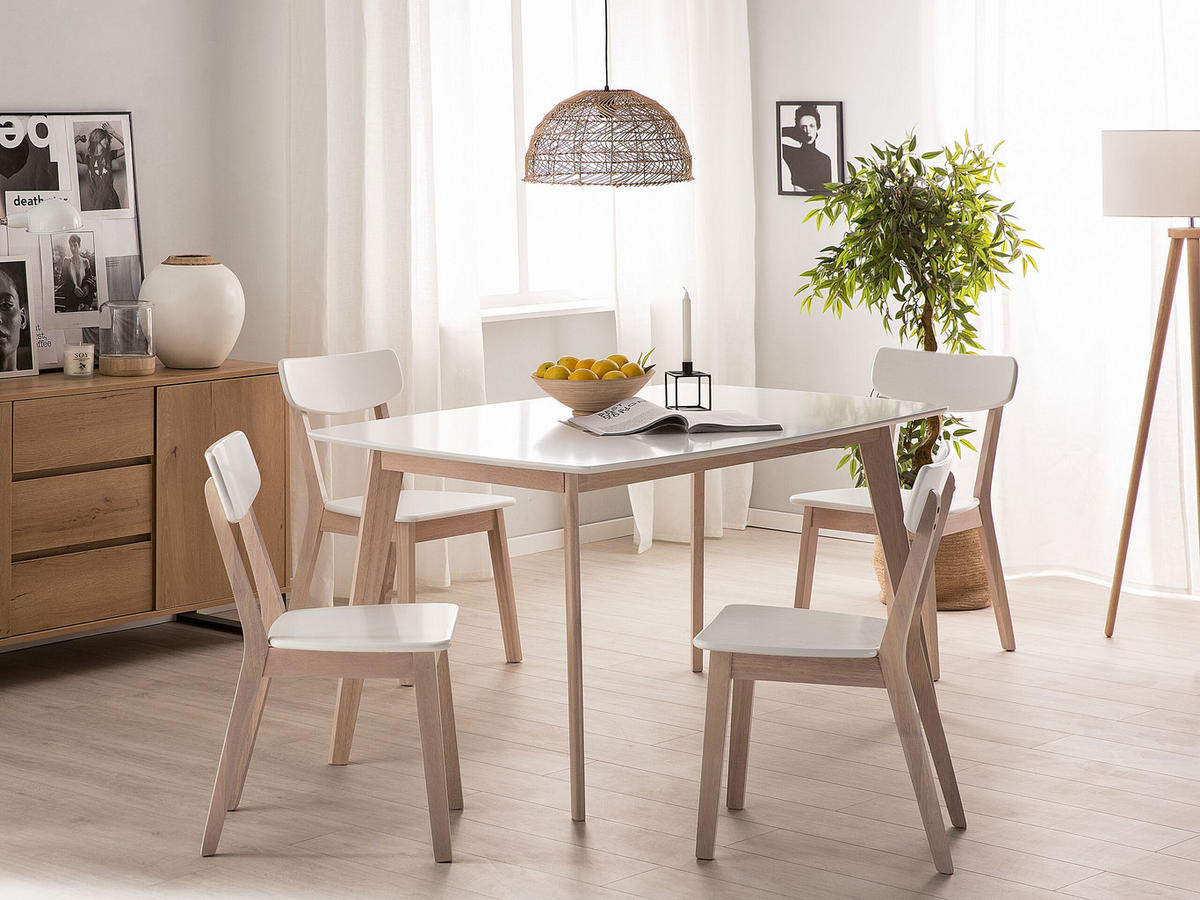 ESSTISCH 150/90/75 cm Weiß, Hellbraun Rechteckig Santos - Weiß, Holzwerkstoff (150/90/75cm) - Beliani