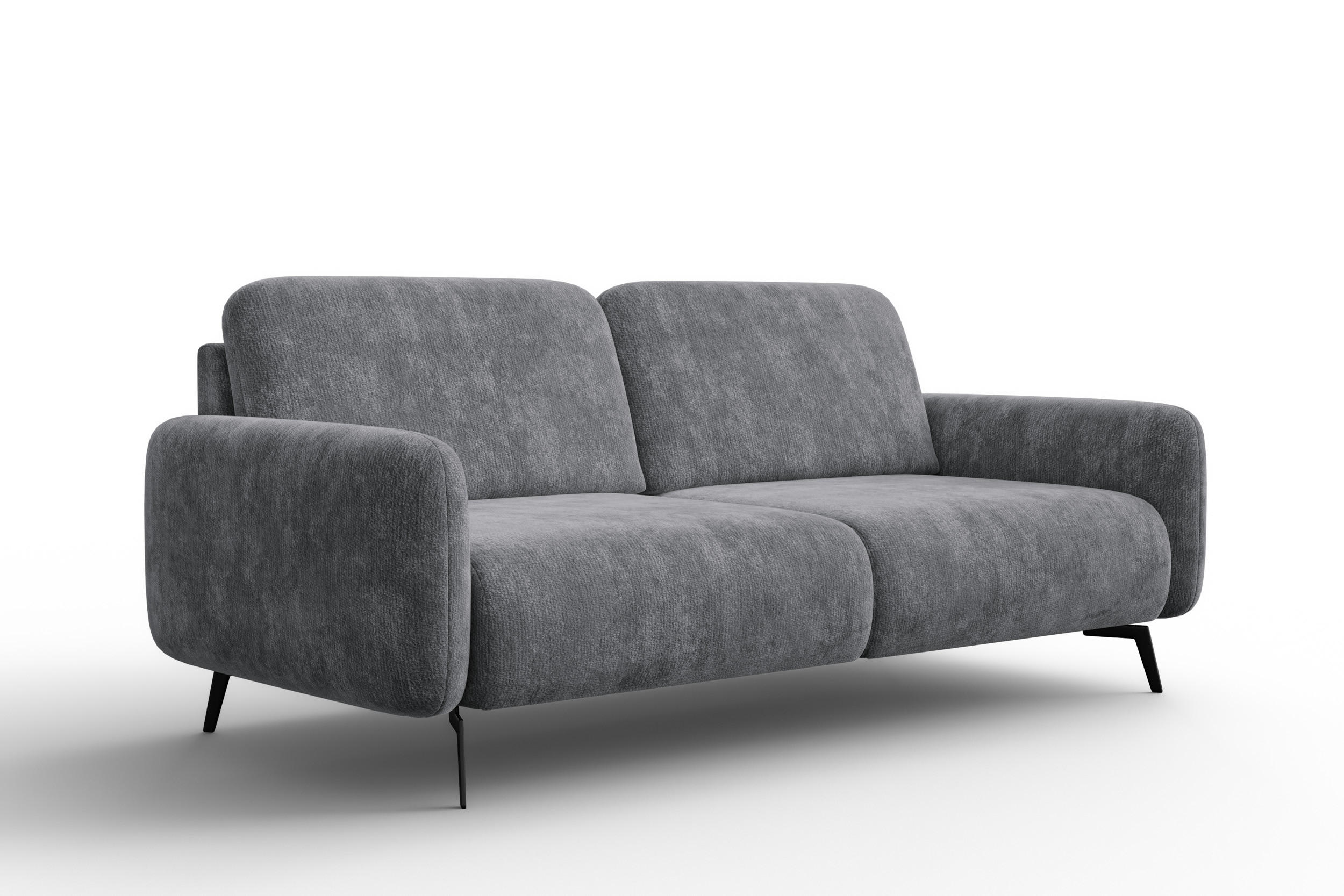 SOFA FEBE 3-Sitzer, grauer Chenille-Stoff - Schwarz/Grau, Holz/Textil (190/82/96cm) - Wozimo
