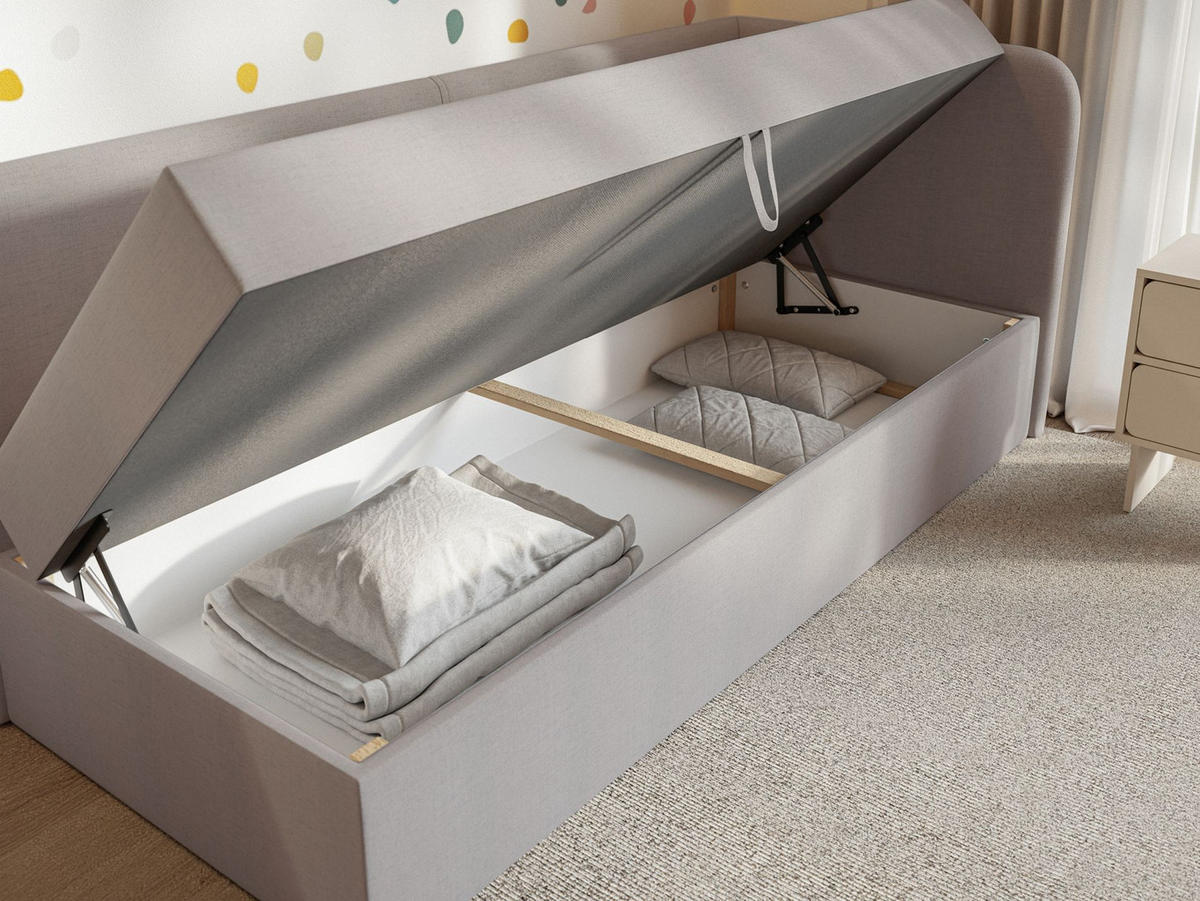 JUGENDBETT Calmmo Dunkelbeige mit Chenille-Bezug, Kopfteil rechts - Beige, Textil (90/200cm) - Selsey