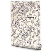VLIESTAPETE Kolibris und Blüten – Grau, Creme – 50x1000 cm - Creme/Grau, Papier (50/1000cm) - Muralo