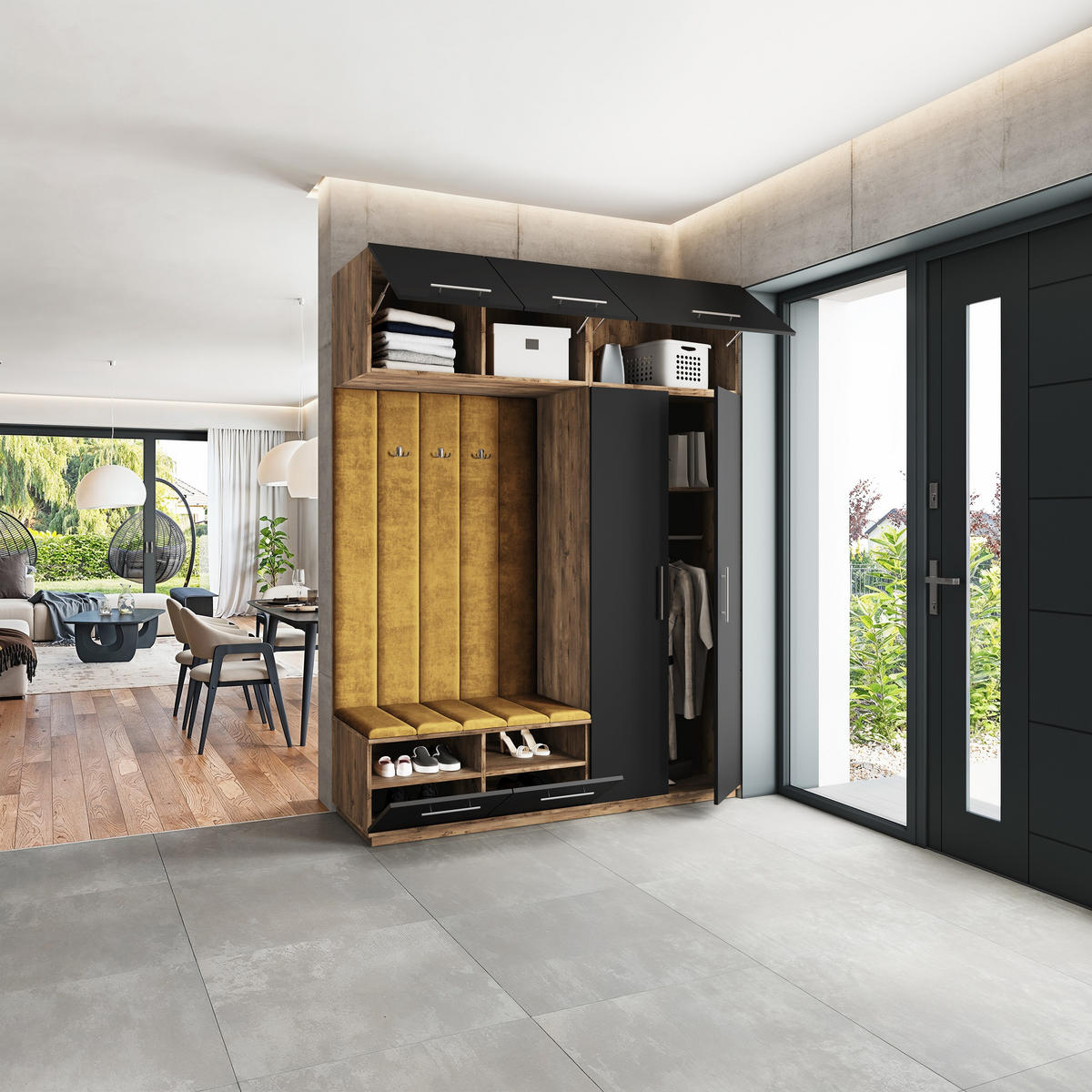 GARDEROBENSCHRANK REMA 180/240/60 cm Modern Garderobe-Set Eiche Lefkas - Eichefarben/Gelb, Holzwerkstoff (180/240/60cm) - MASSENO