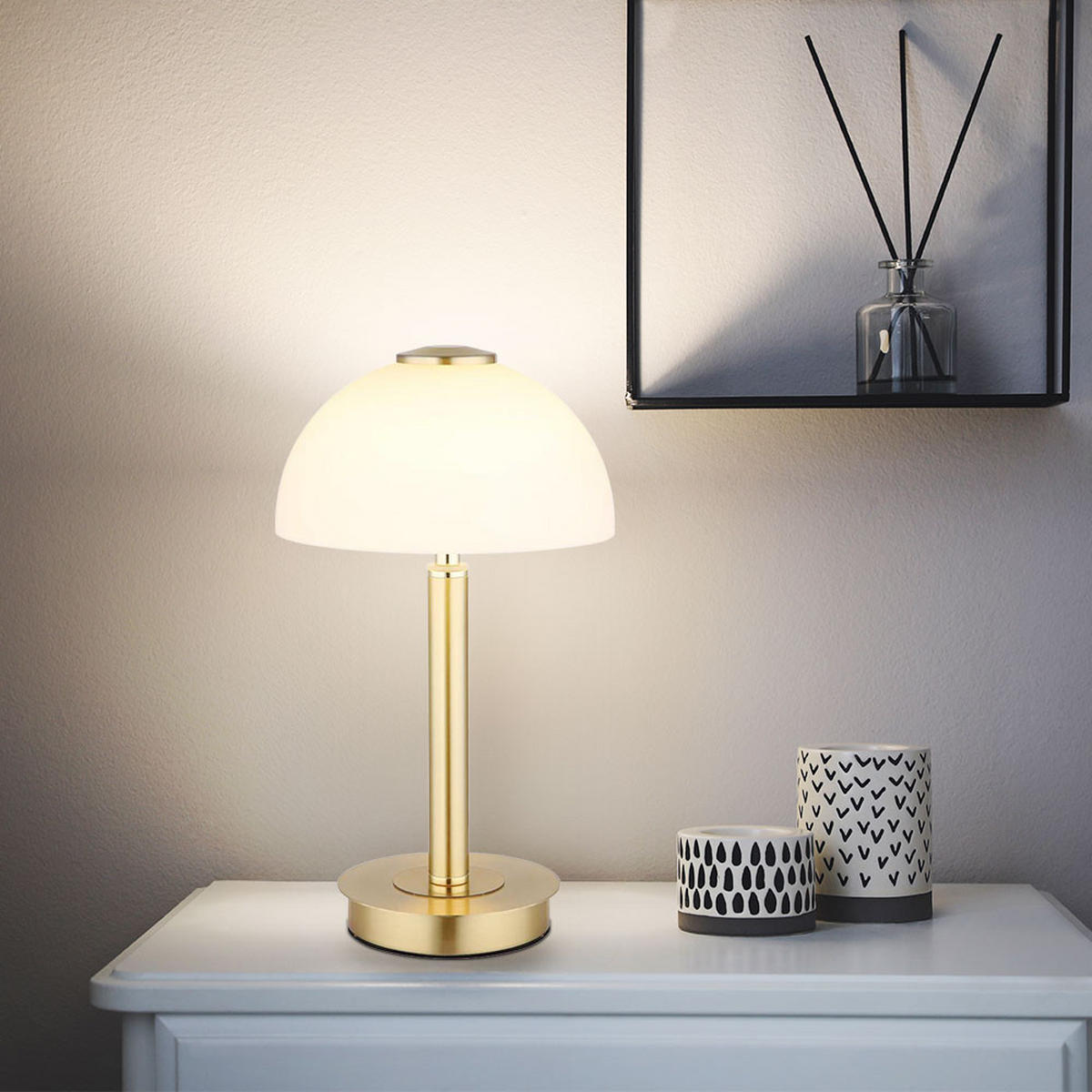 LED TISCHLEUCHTE Messing Opal - Messingfarben, Glas (18/18/31.5cm) - Globo Lighting