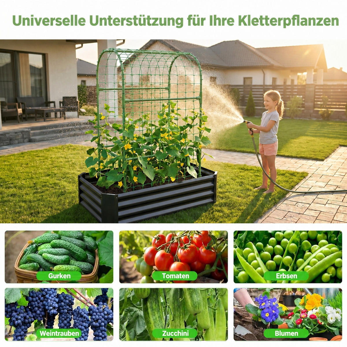 HOCHBEET 120/60/150 cm Schwarz Metall mit Gitter - Schwarz, Metall (60/150/120cm) - Oxeza