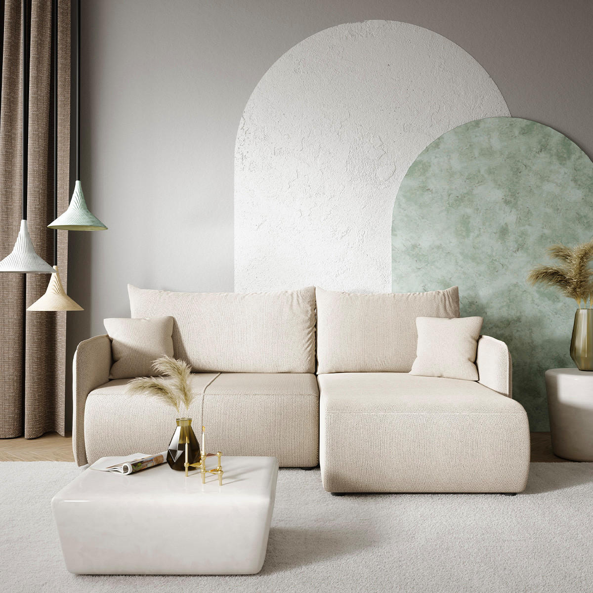 ECKSOFA Claudio 3 Sitzplätze Hellgrau - Grau, Holz (207/148cm) - Petits-meubles