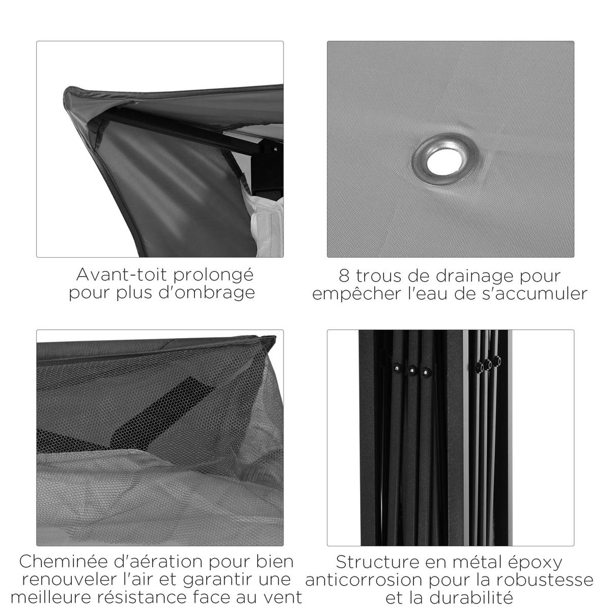 PAVILLON DE-14067 3/3 m, Doppeldach, 4 Moskitonetze - Grau, Metall (325/270/325cm) - ComfortXL