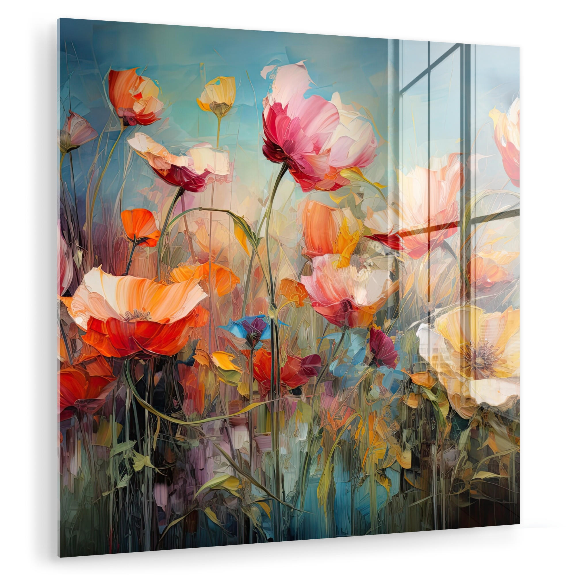 ACRYLGLASBILD Blumen - Aquarell - Kunst - Botanisch - Natur 90x90 cm - Orange, Glas (90/90cm) - MuchoWow