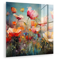 OBRAZ NA AKRYLOVOM SKLE Kvety - Akvarel - Umenie - Botanické - Príroda 50x50 cm - oranžová, sklo (50/50cm) - MuchoWow