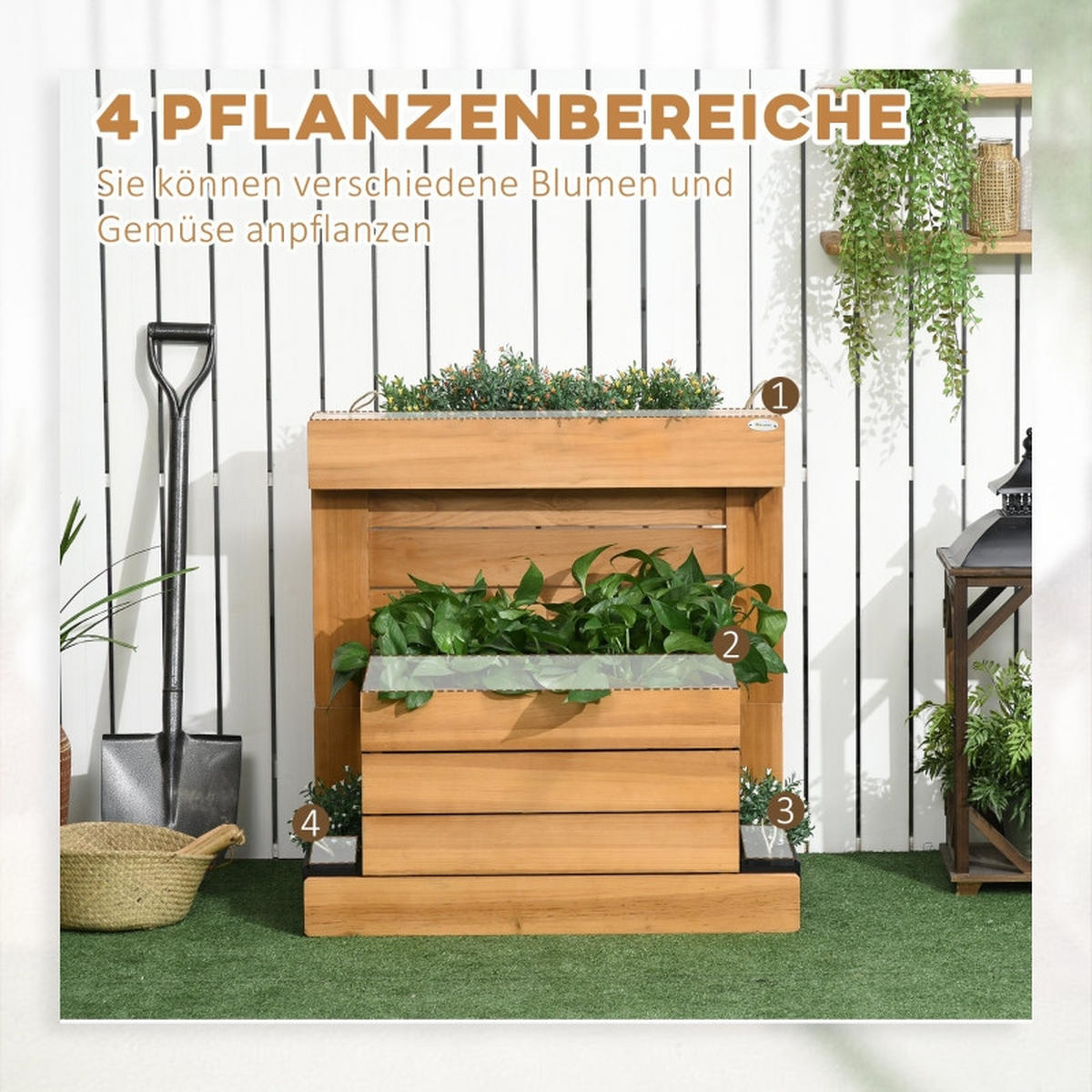 HOCHBEET 79,5x49,5x80 cm Holz 4 Kästen Selbstbewässerung braun - Braun, Holz (79.5/80/49.5cm) - LEBENLANG