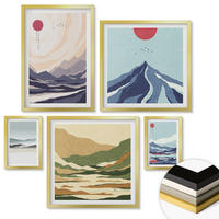 WANDBILDER 5er Set - 50x50 cm & 20x30 cm & 40x60 cm Goldrahmen - Farbenfrohe abstrakte Flussberge - Goldfarben, Kunststoff (40/60cm) - ArtPrintCave