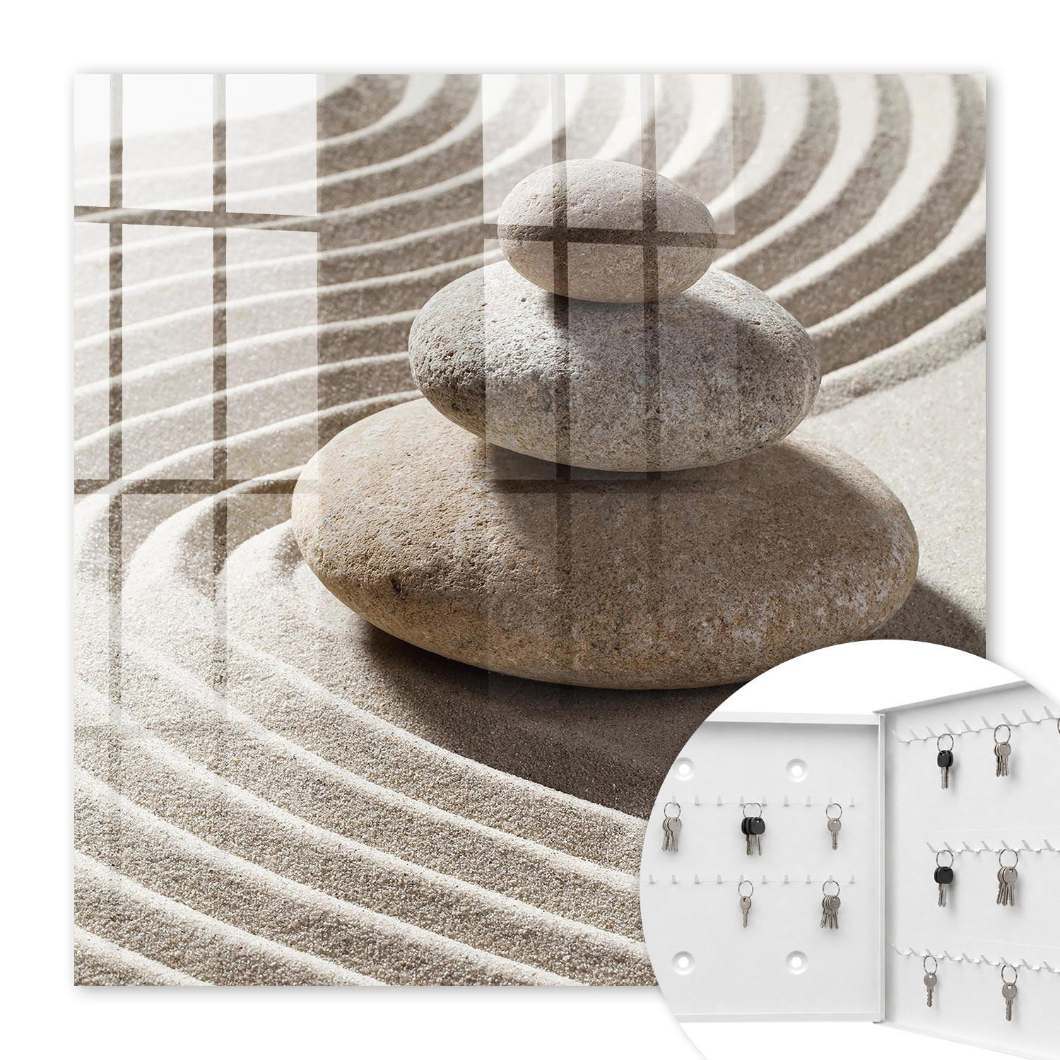 SCHLÜSSELBOX Weiß 30x30 cm – Türöffnung nach rechts - Zen-Komposition - Beige, Metall (30/30/5cm) - TULUP