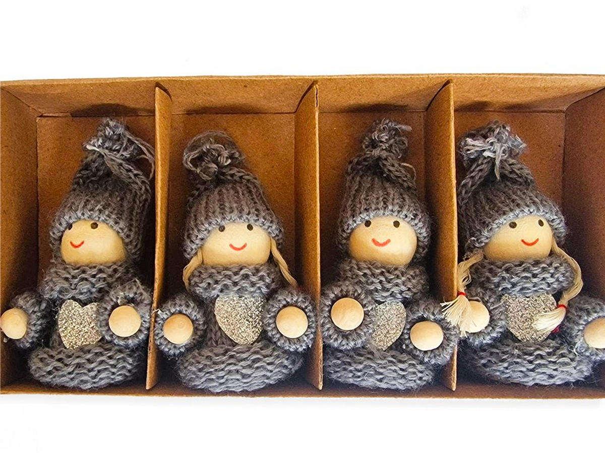 WEIHNACHTSORNAMENTE 8er-Set Figuren mit Herz grau Mix 8 cm - Grau, Textil (3/8/3cm) - LAALU