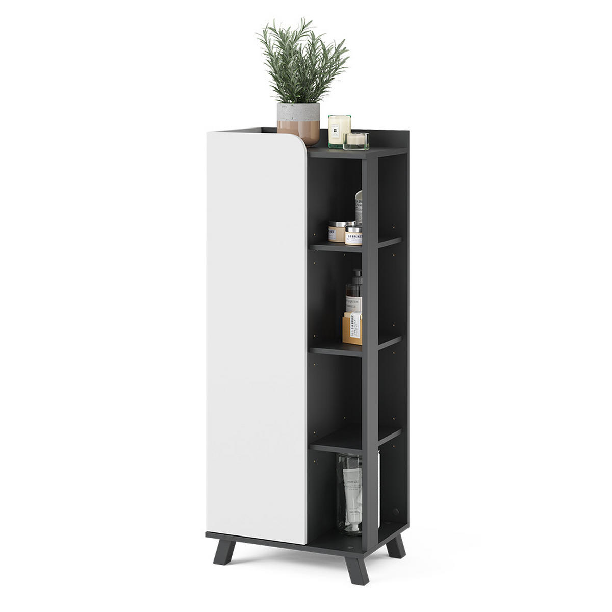 MIDISCHRANK Karen Anthrazit/Weiß 50 x 128 cm mit Tür und offenen Fächern - Anthrazit/Weiß, Holzwerkstoff (50/128/35cm) - Vicco