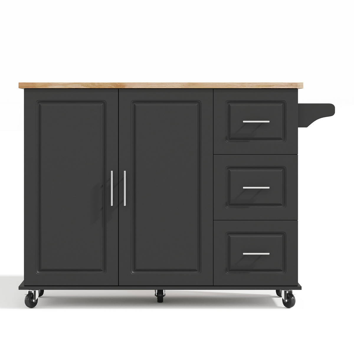 KÜCHENINSEL 137/43(76)/92 cm mit klappbarer Arbeitsplatte, 3 Schubladen und Rollen, MDF, Schwarz - Schwarz, Holzwerkstoff (137/92/76cm) - Redom