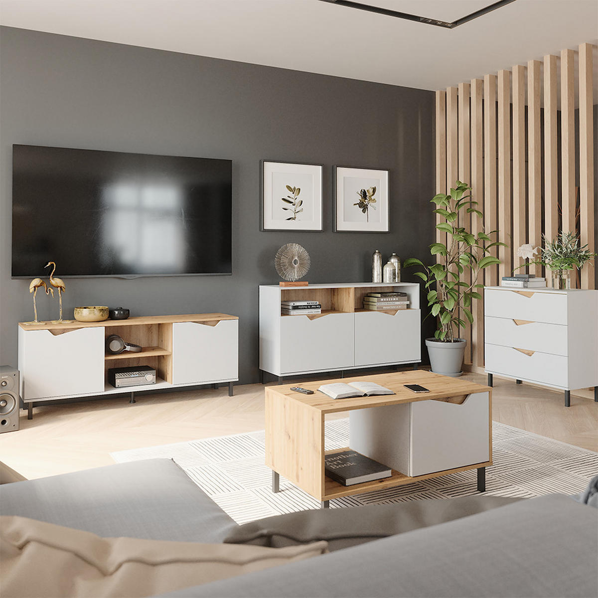 KREDENC Marelle Bílá/Artisan - bílá/světle šedá, kompozitní dřevo (80/81.2/38cm) - Vicco