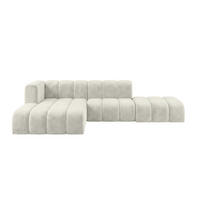 ECKSOFA Modulares In L-Form Mit Hocker, Velvet-Stoff Riviera, Ecru, Links, GRAND Mini - Creme, Holz (295/179cm) - Kaiser Möbel