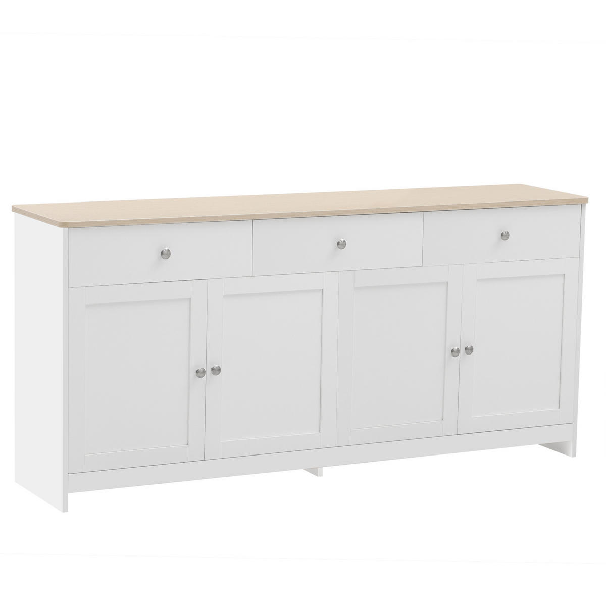 SIDEBOARD aus MDF 160x37x75 cm Weiß/Holzfarbe mit 3 Schubladen, 4 Türen und verstellbaren Einlegeböden - Weiß, Holzwerkstoff (160/75/37cm) - Modfu