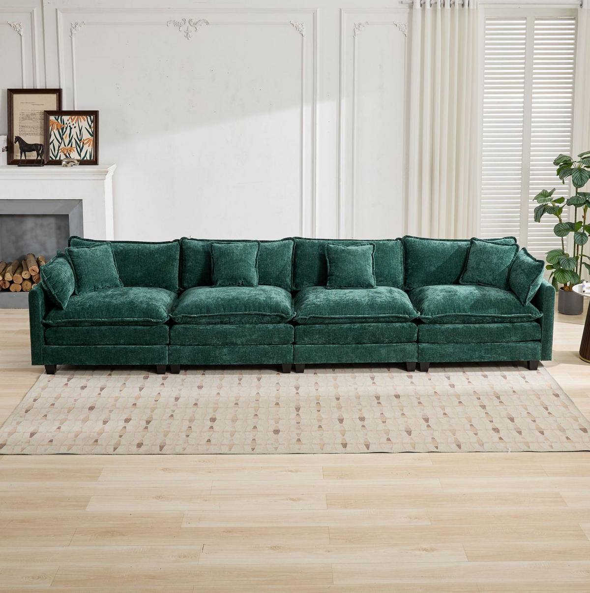 SOFA modular Chenille Green - Grün, Holz (75/84/380cm) - Meubliv