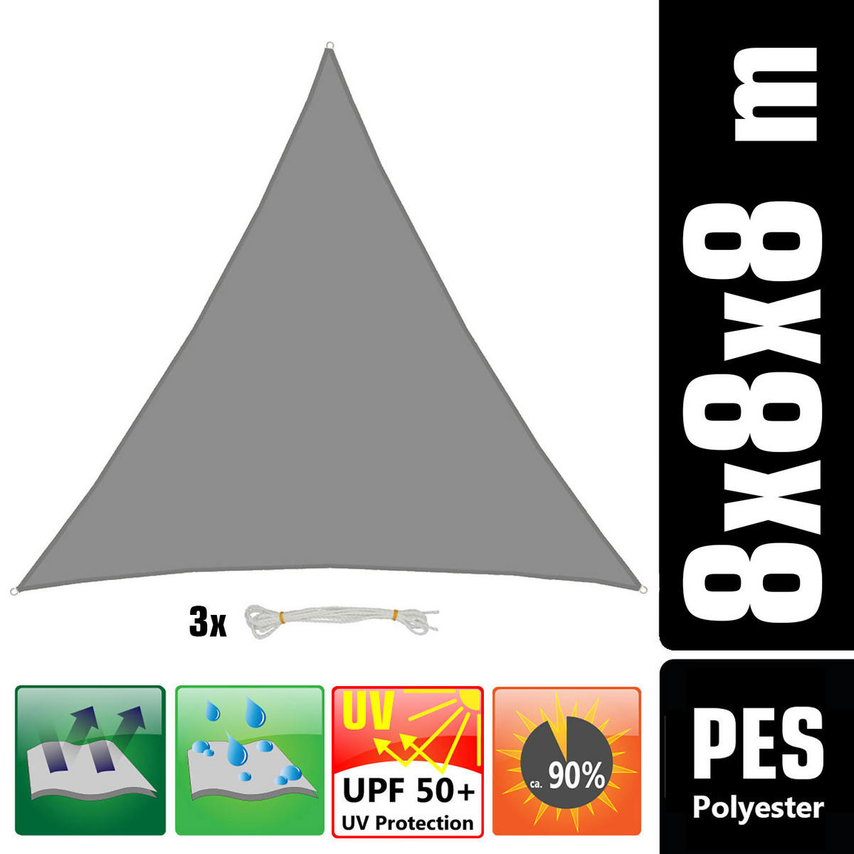 SONNENSEGEL 800/800 cm grau, dreieckig - Grau, Kunststoff (800/800cm) - Amanka
