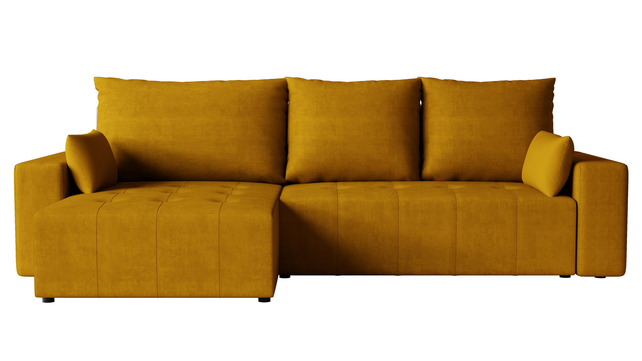 ECKSOFA Tico mit Bettkasten und Schlaffunktion, L-Form/XL-Form, Velourstoff, Universal - Currygelb, Holzwerkstoff (276/145cm) - 4ALL HOME