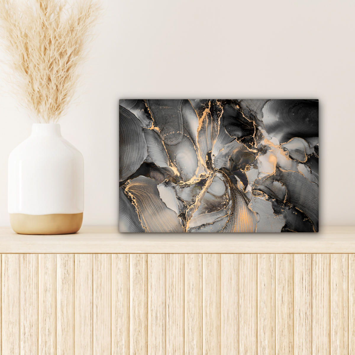LEINWANDBILD Grau - Luxus - Gold - Marmor 30x20 cm - Dunkelgrau, Textil (30/20cm) - MuchoWow