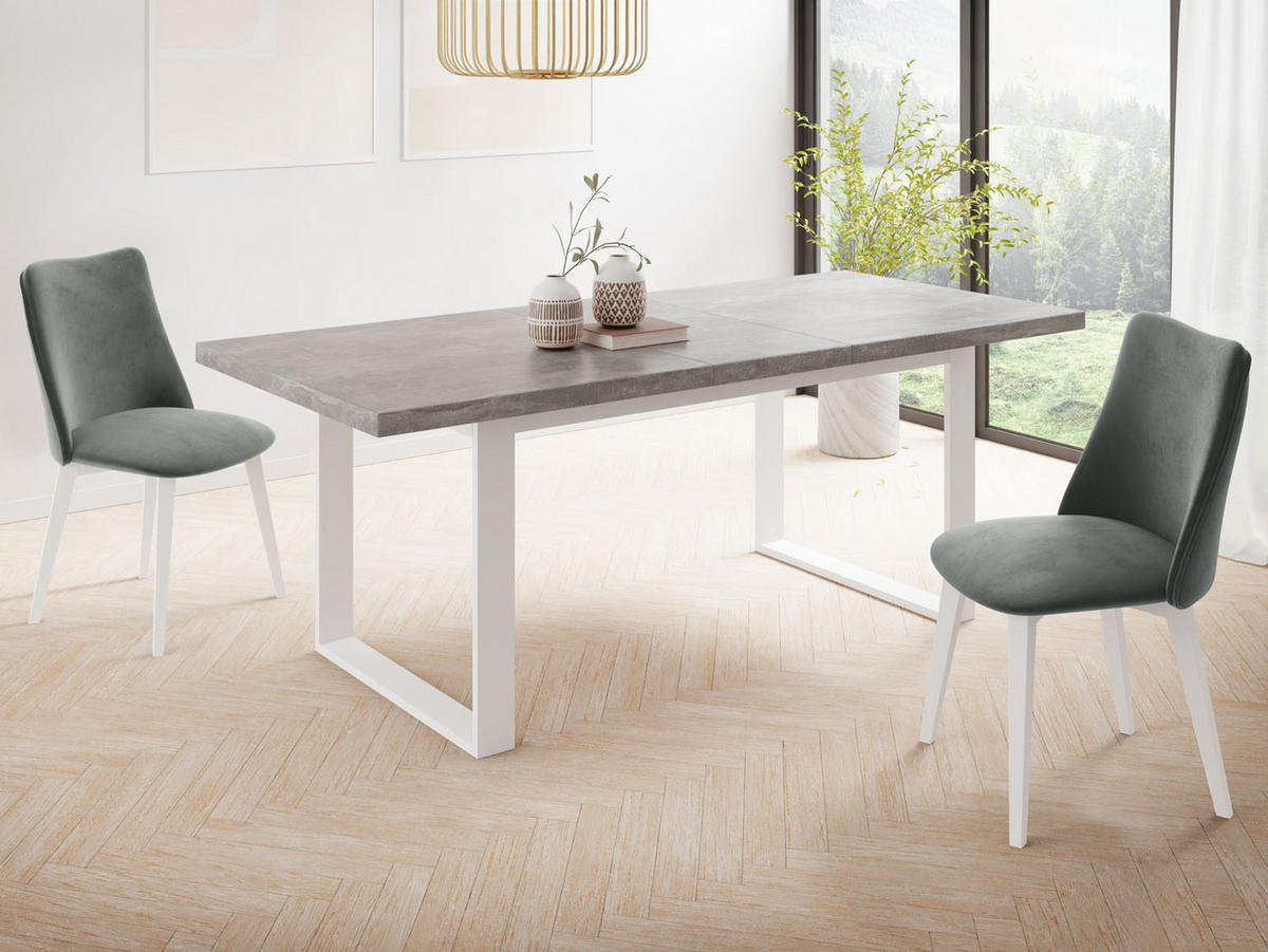 ESSTISCH Sana rechteckig ausziehbar, Grauer Beton 140/200/80/75 cm - Hellgrau/Weiß, Holzwerkstoff/Metall (140/80/75cm) - WFL GROUP