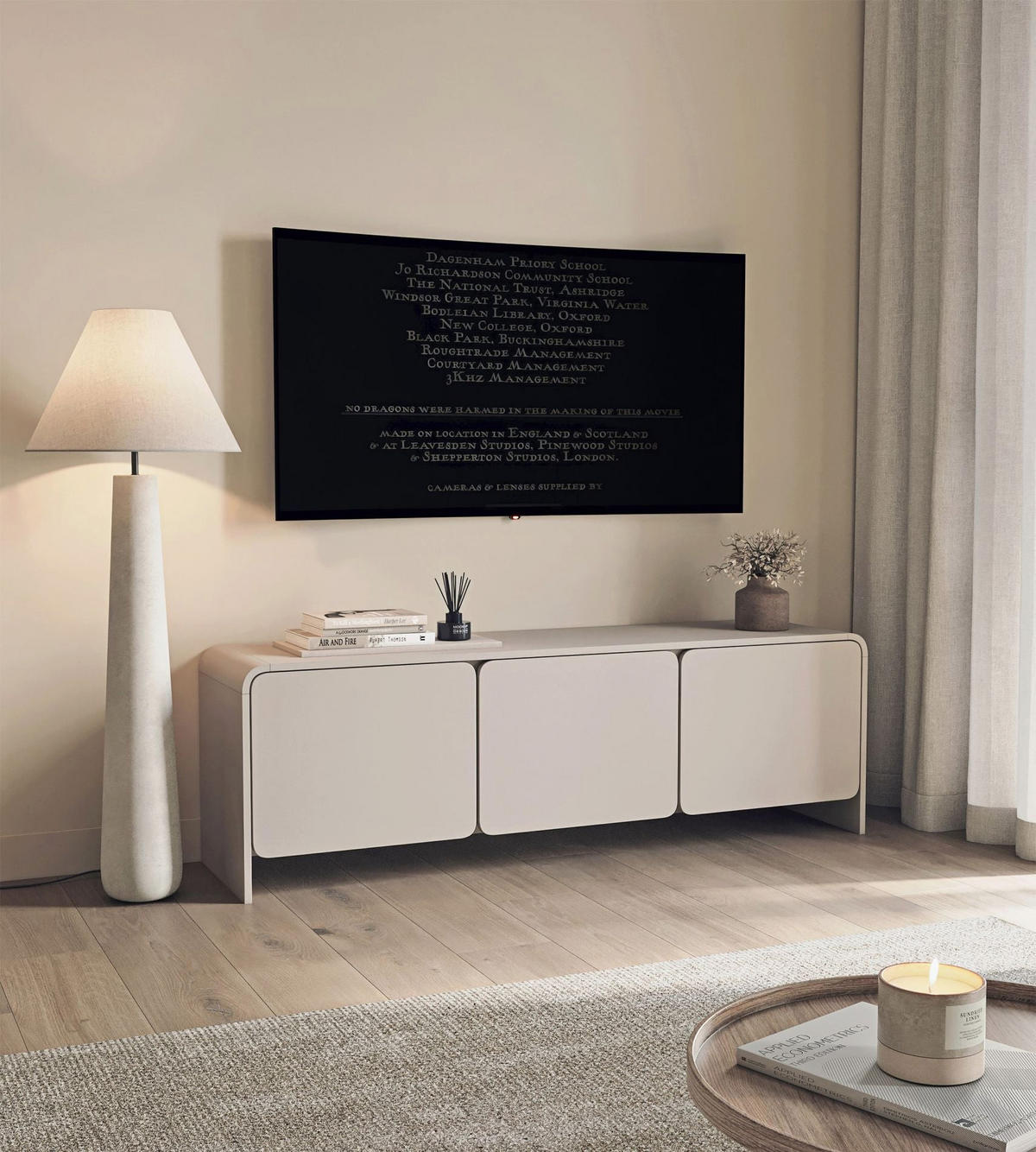 TV stolík Lummo kašmírovo sivý 156/39/50 cm - taupe, kompozitné drevo (156/50.5/39cm) - Selsey